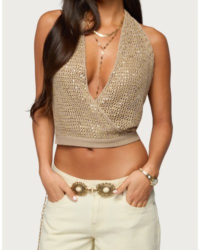 Beige Metallic Halter Top