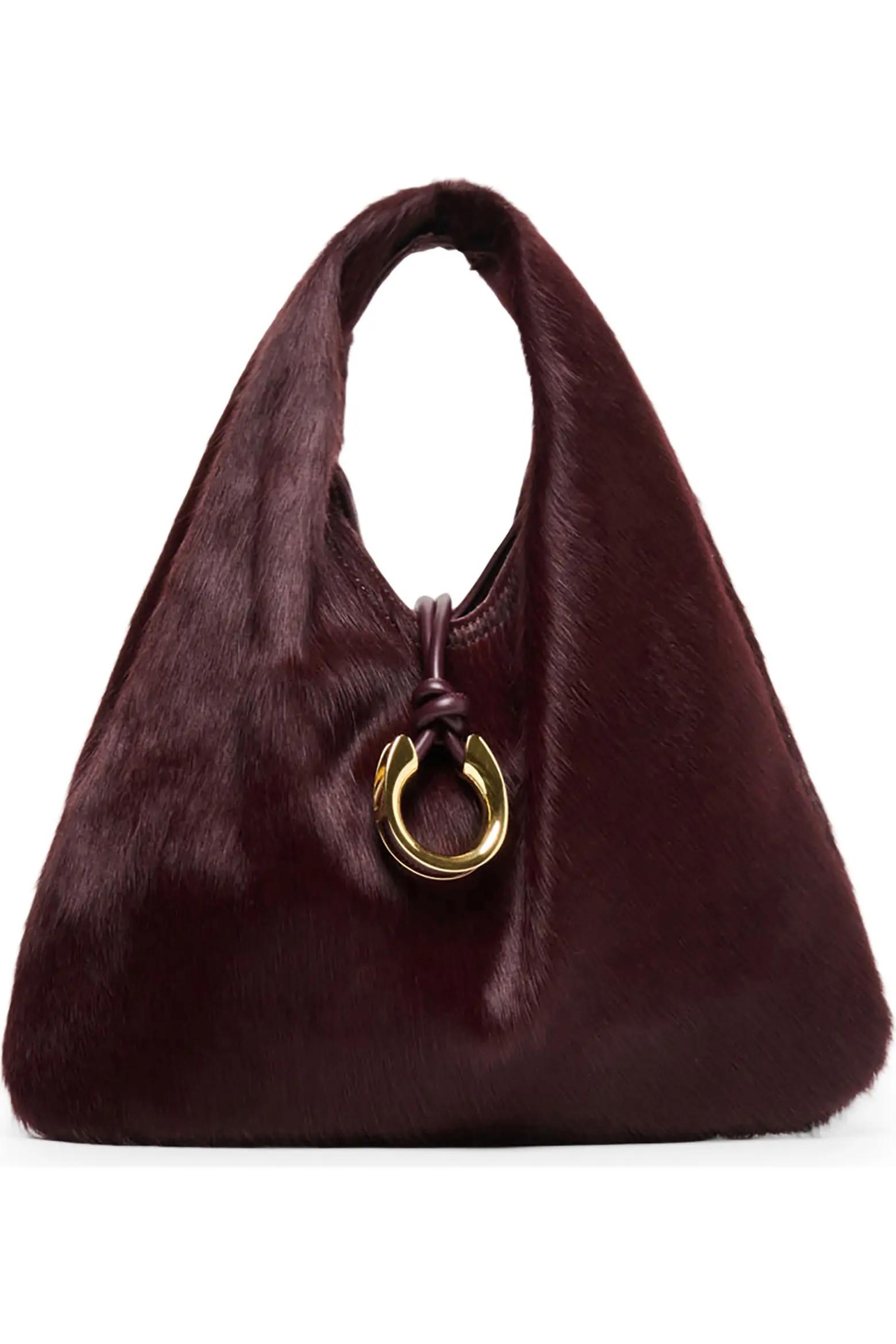 Burgundy Faux-Fur Shoulder Bag