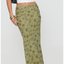Olive Floral Bias-Cut Maxi Skirt
