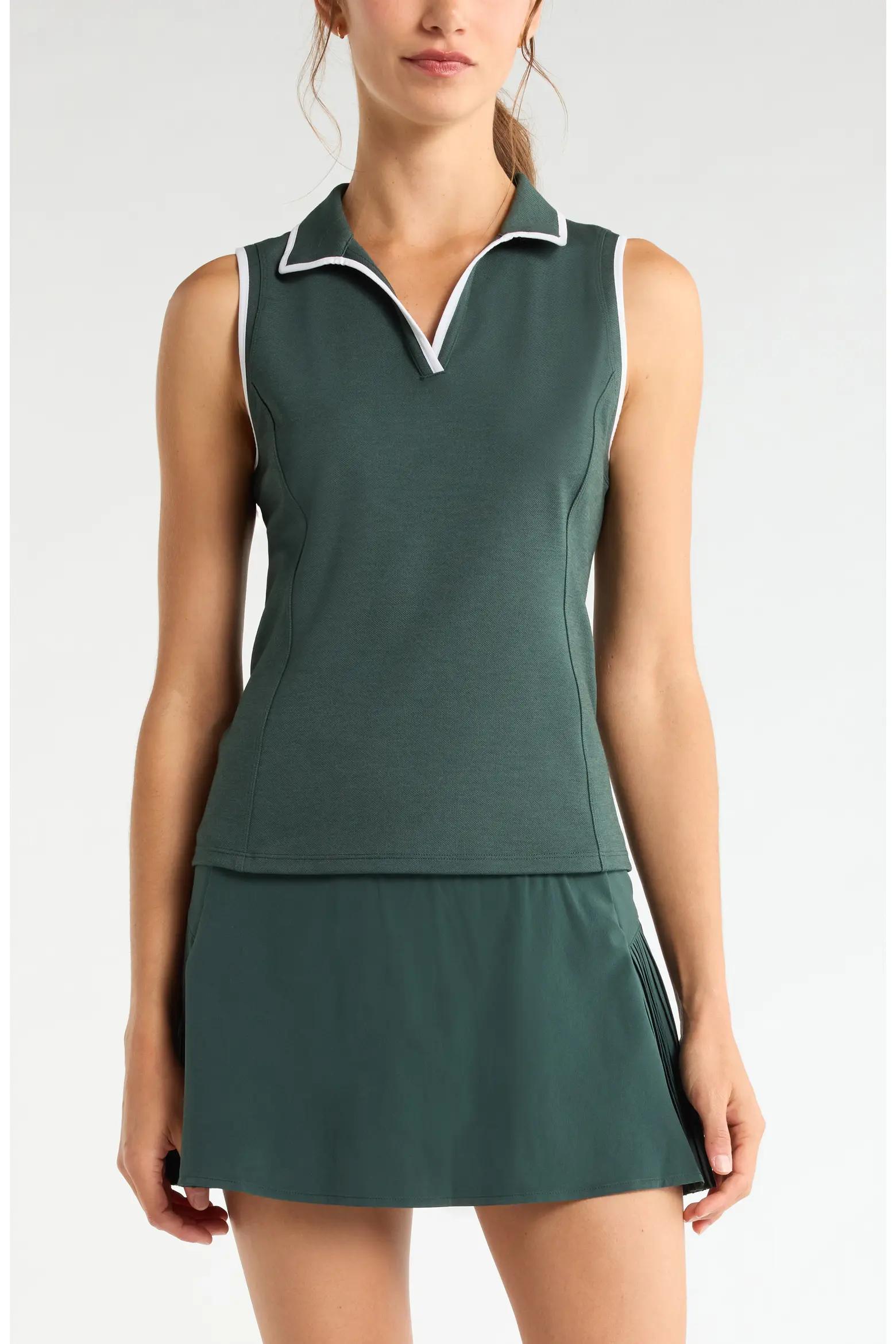 Green Sleeveless Polo Top