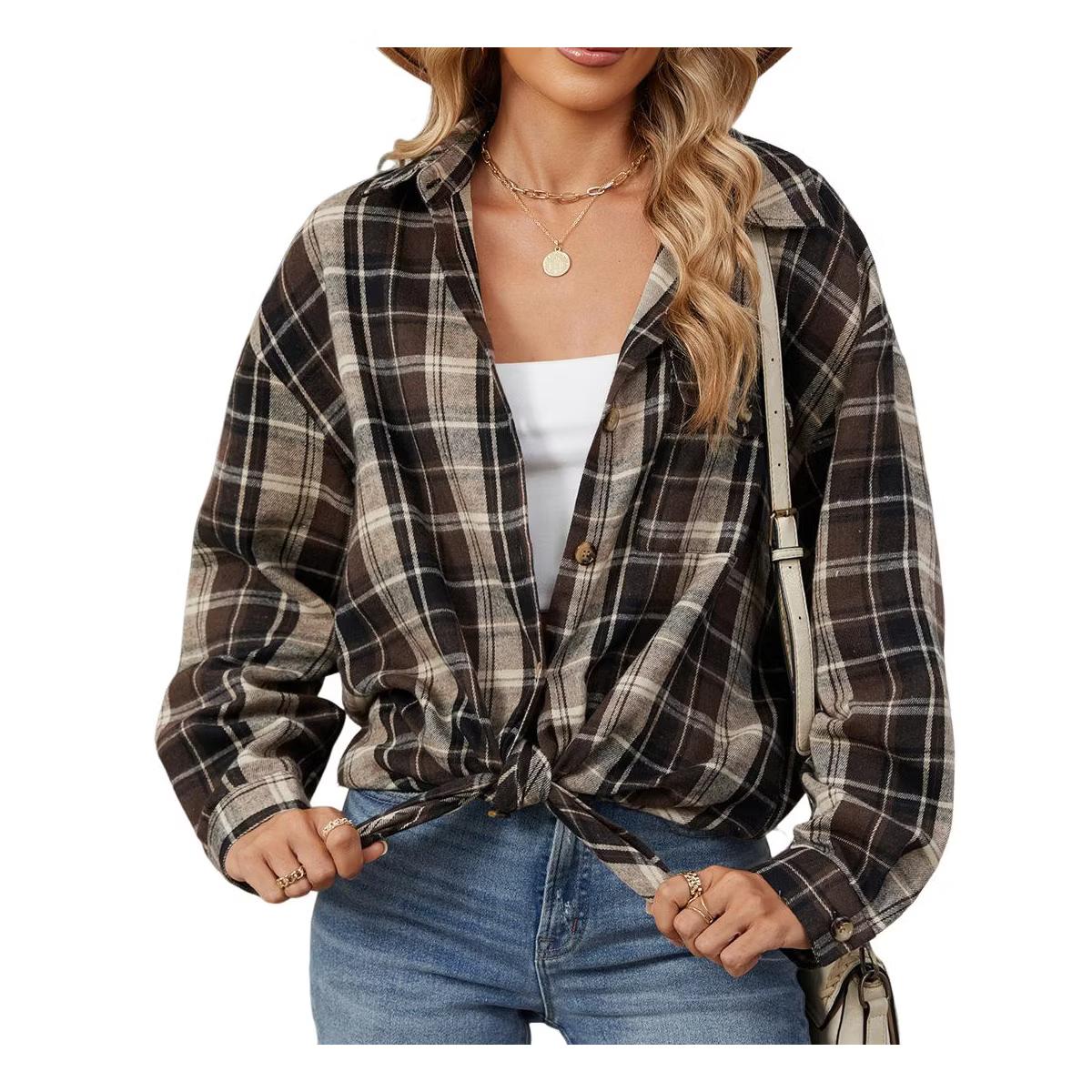 Brown Plaid Oversized Shirt