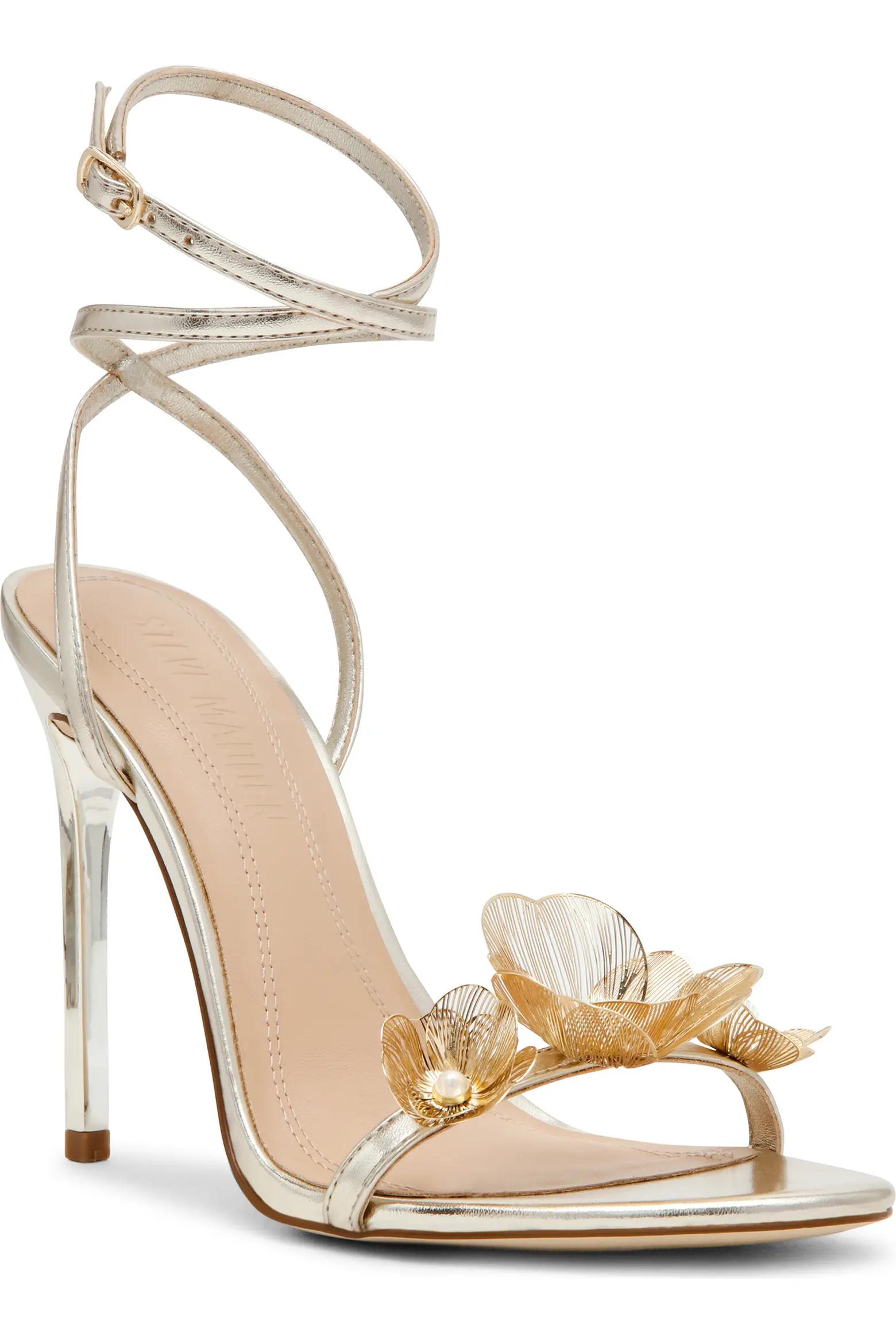 Gold Floral Ankle-Strap Heels