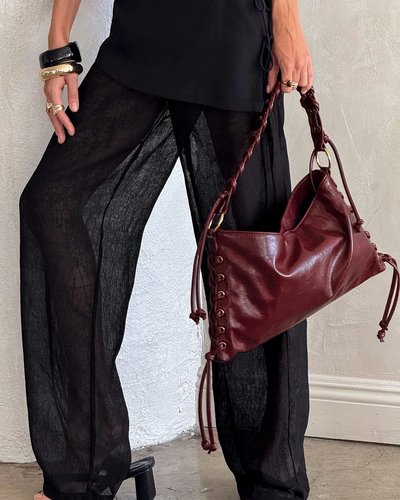 Burgundy Tie-Detail Shoulder Bag