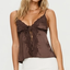 Dark Brown Satin Lace-Trim Cami