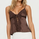 Dark Brown Satin Lace-Trim Cami