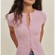 Pink Ribbed Short-Sleeve Knit Top