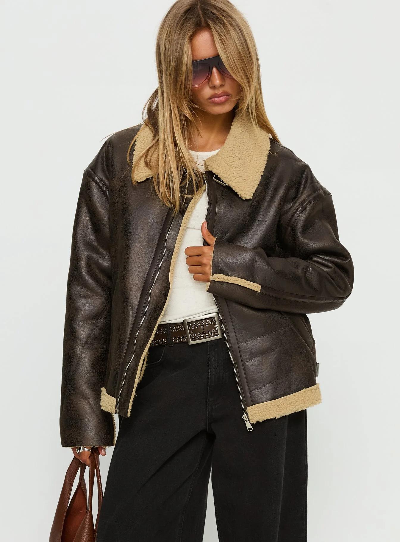 Dark Shearling-Collar Jacket