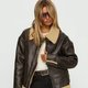 Dark Shearling-Collar Jacket