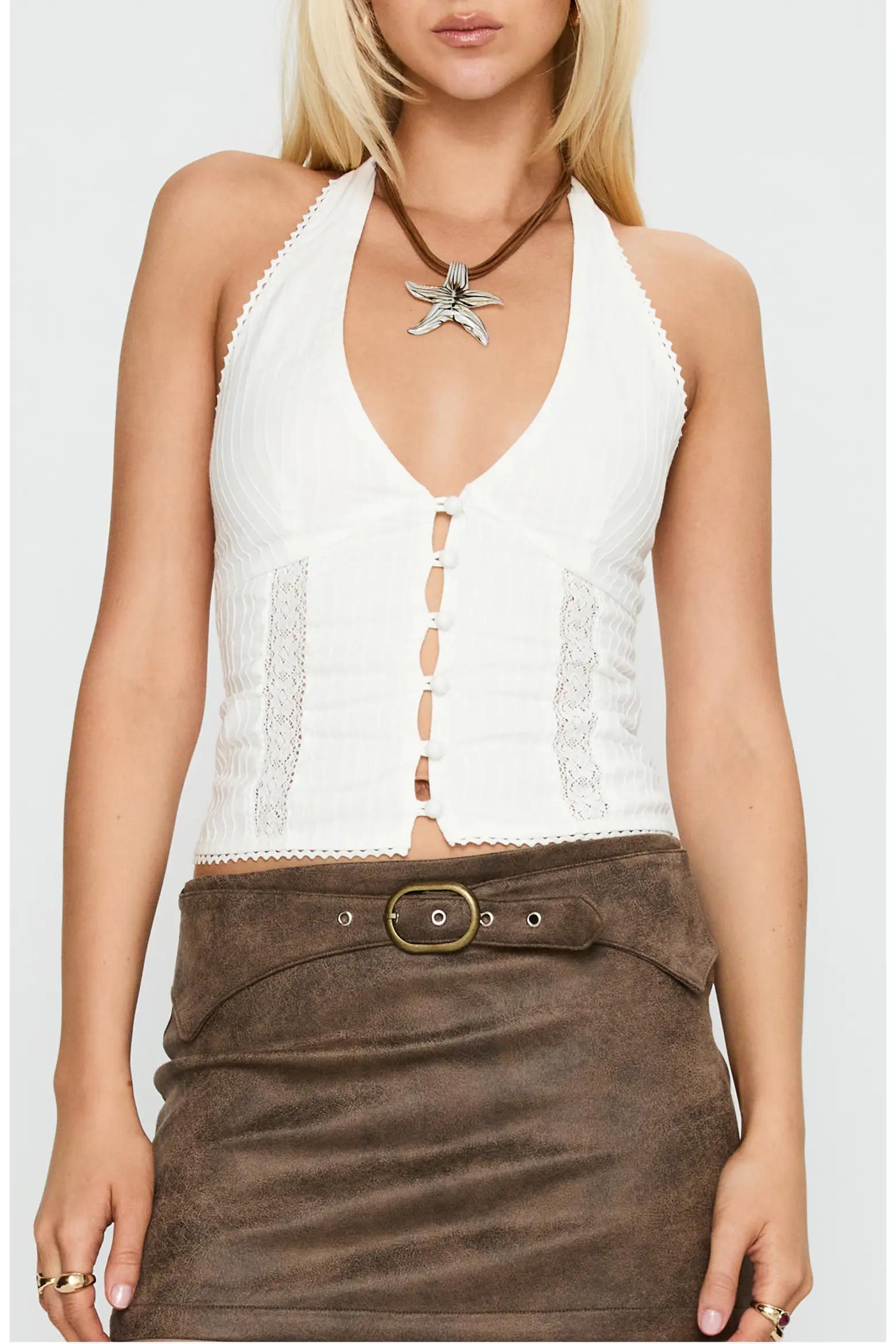White Button-Front Corset Top