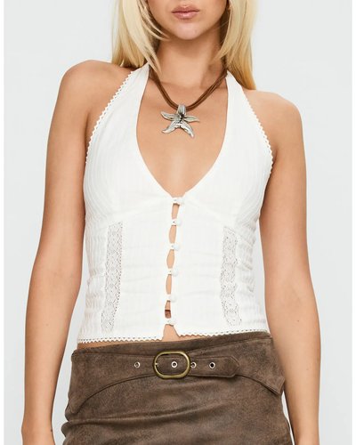 White Button-Front Corset Top