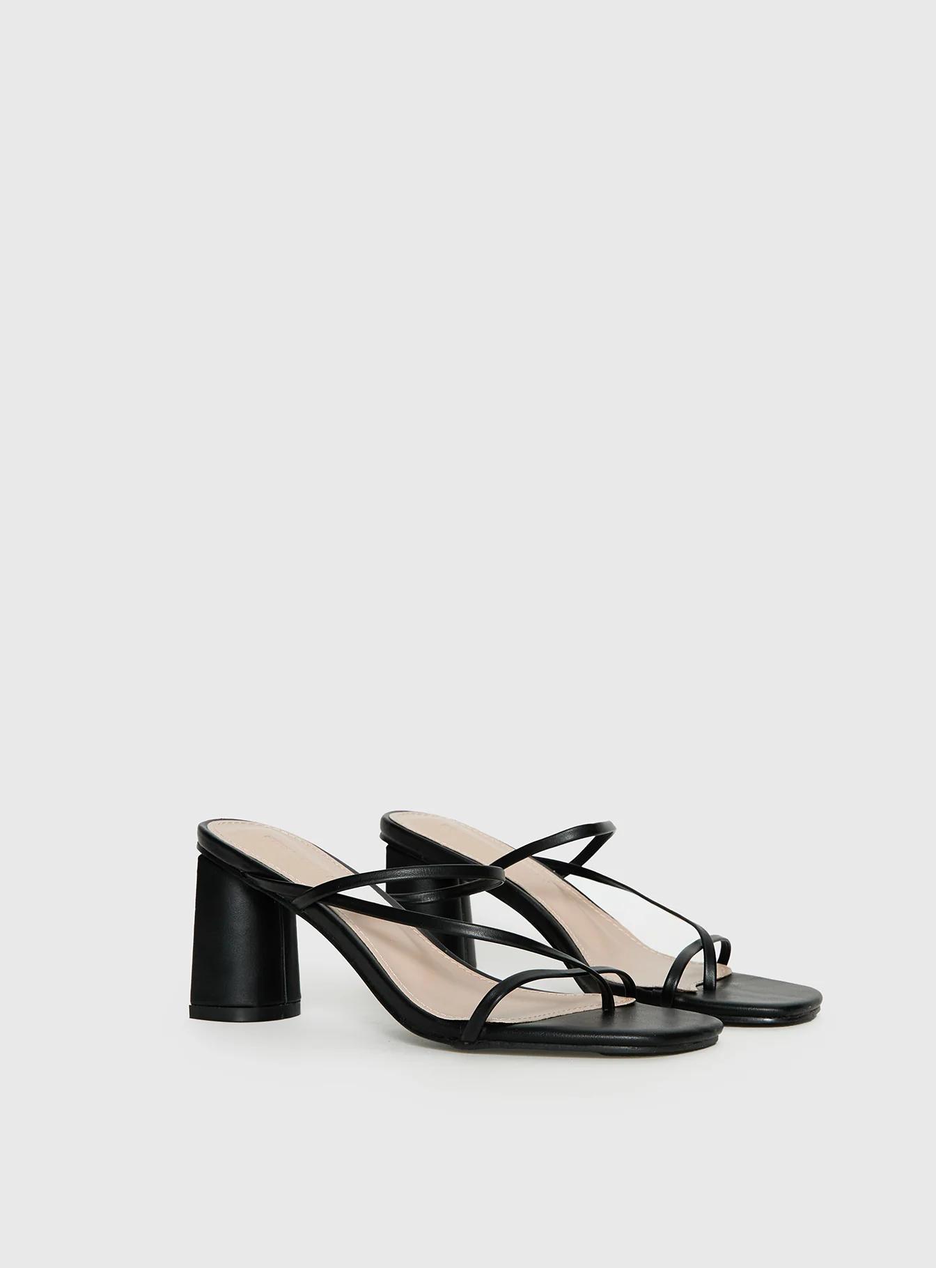 Black Strappy Block Heel Sandals