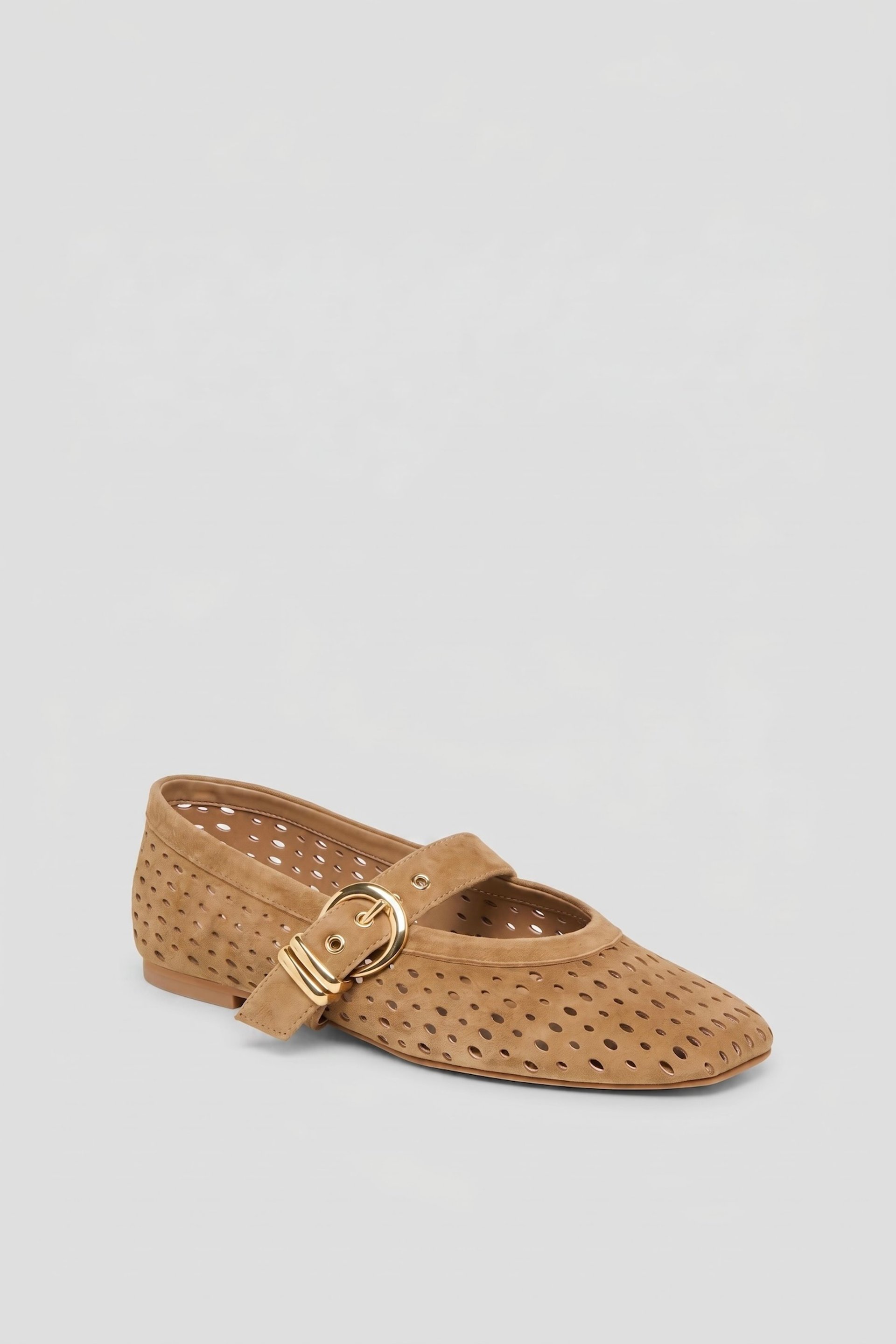 Mikel camel perforated suede mary jane ballet flats