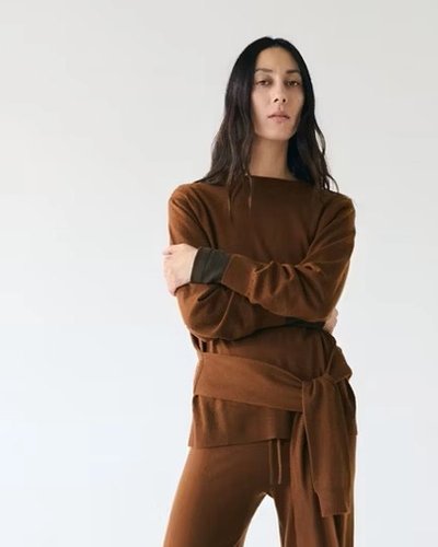 Brown Knit Tie-Front Sweater