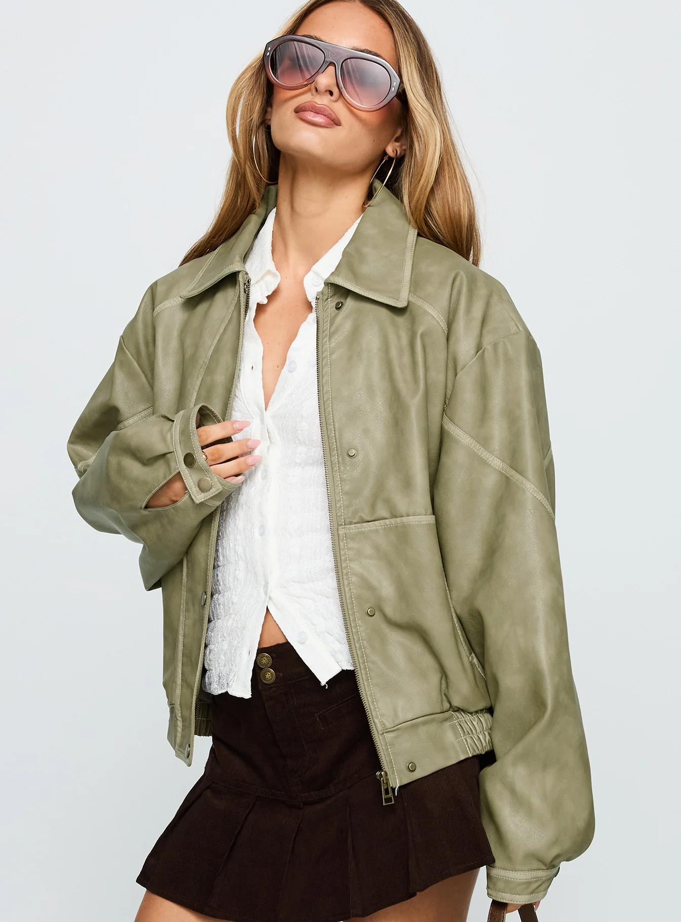 Sage Green Leather Jacket