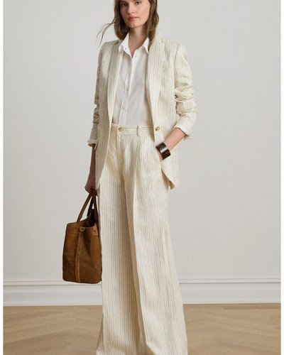 Cream Wide-Leg Linen Trousers