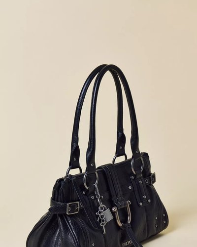 Black Studded Leather Satchel