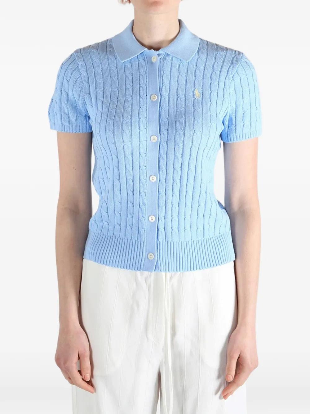Light Blue Short-Sleeve Knit Cardigan