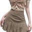 Taupe Plaid Pleated Mini Skirt