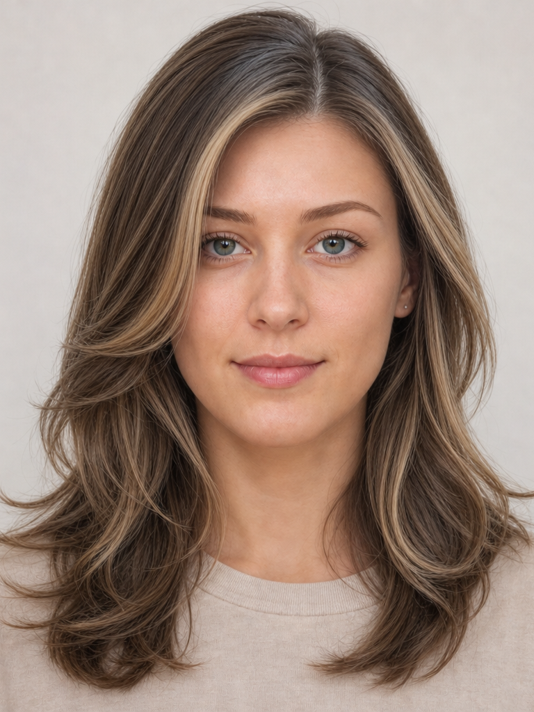 Front view of long layered waves styled for a rectangle face shape