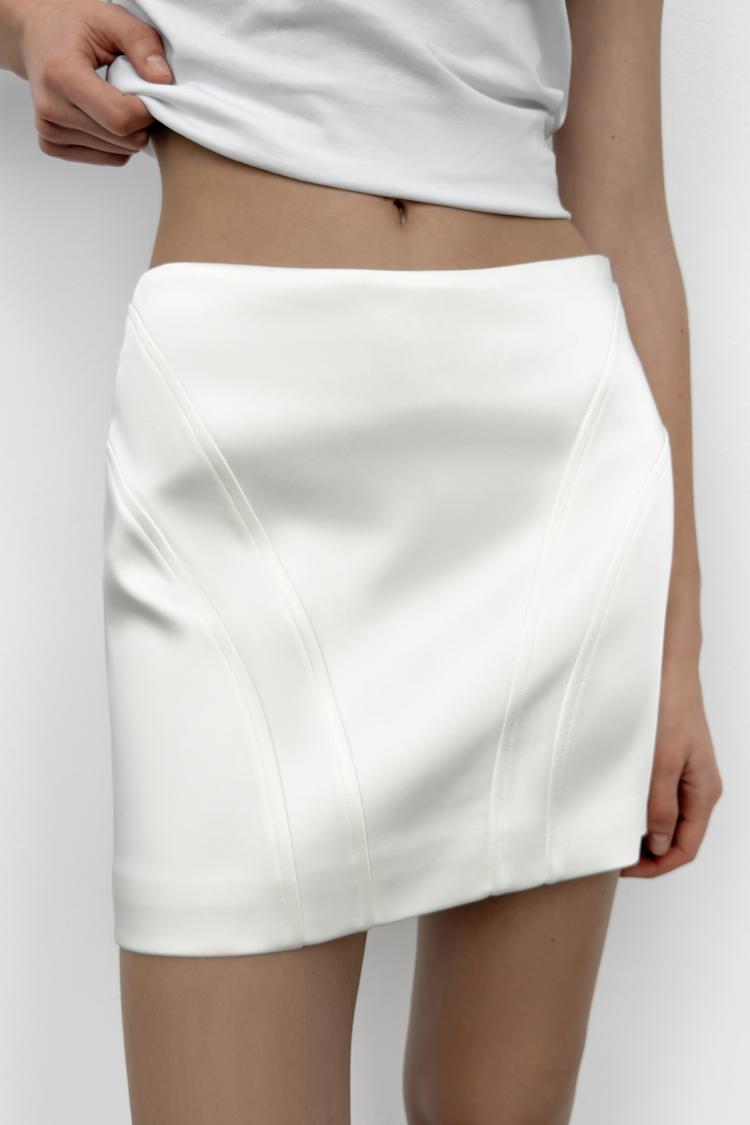 White Paneled Mini Skirt