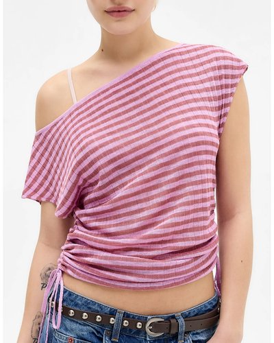 Rosa-violett gestreiftes asymmetrisches Crop-Top