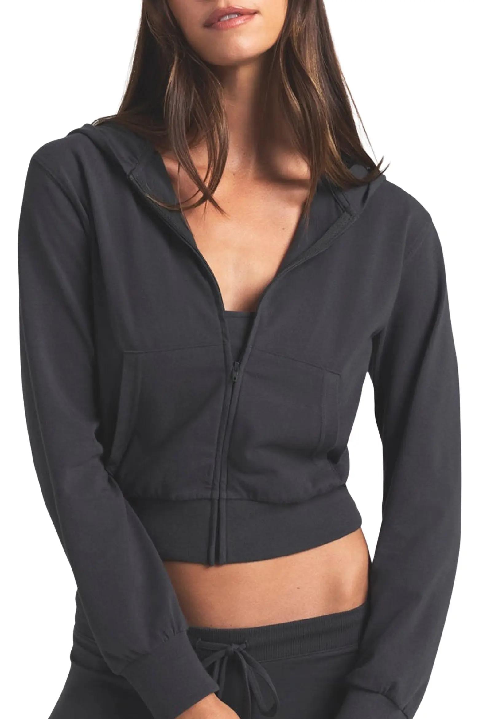 Black Cropped Zip Hoodie