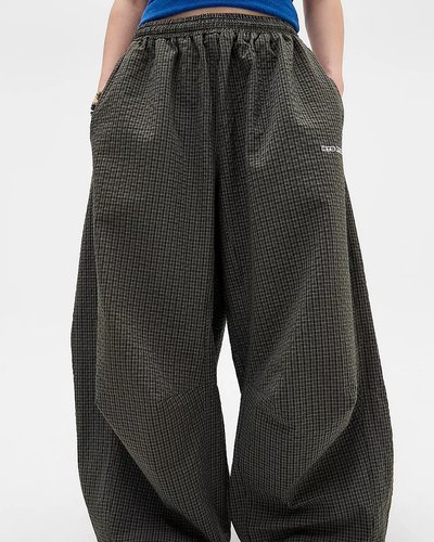 Anthrazitfarbene strukturierte Wide-Leg-Hose