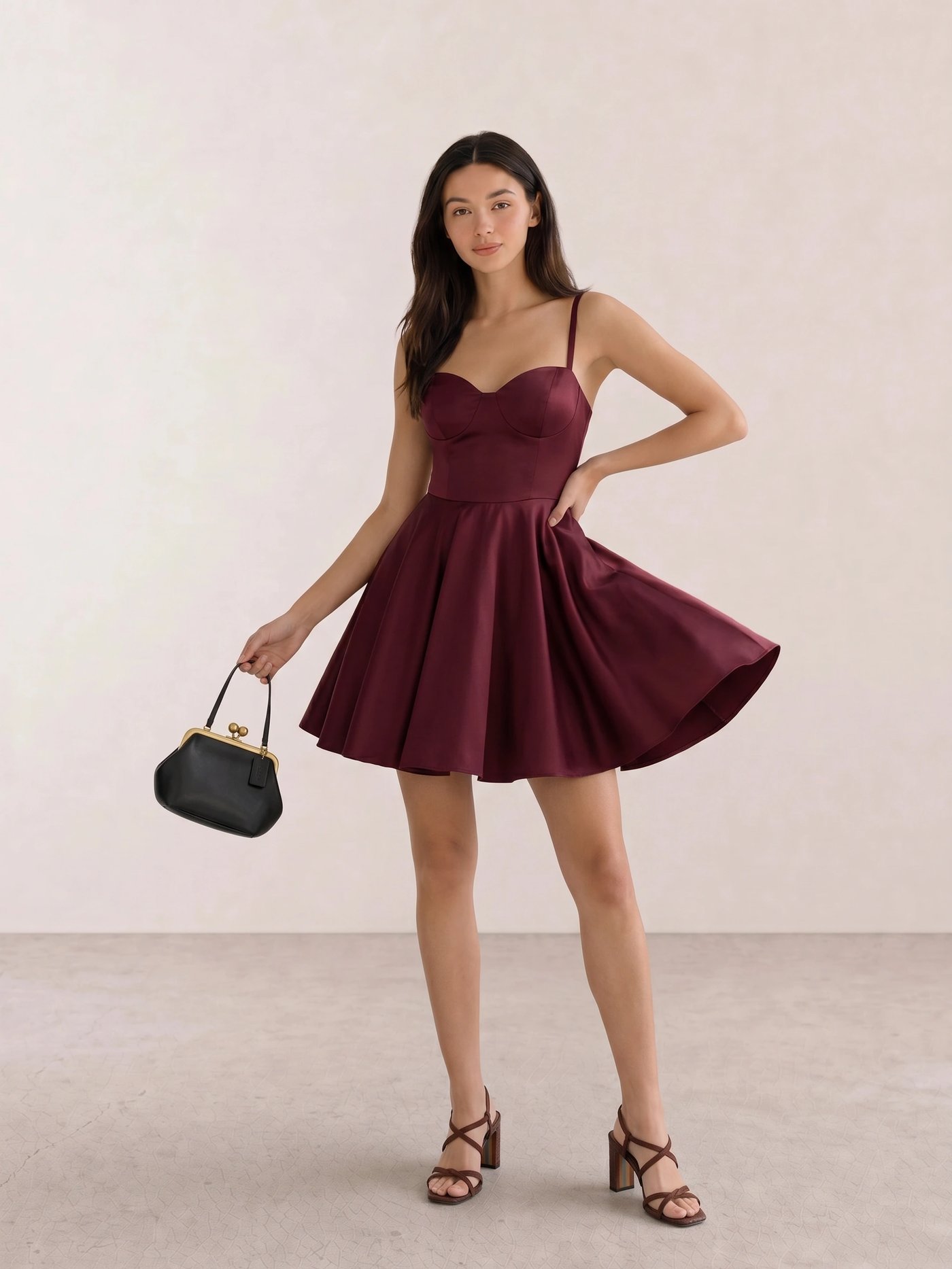 Burgundy Bustier Mini Dress with Bow Straps