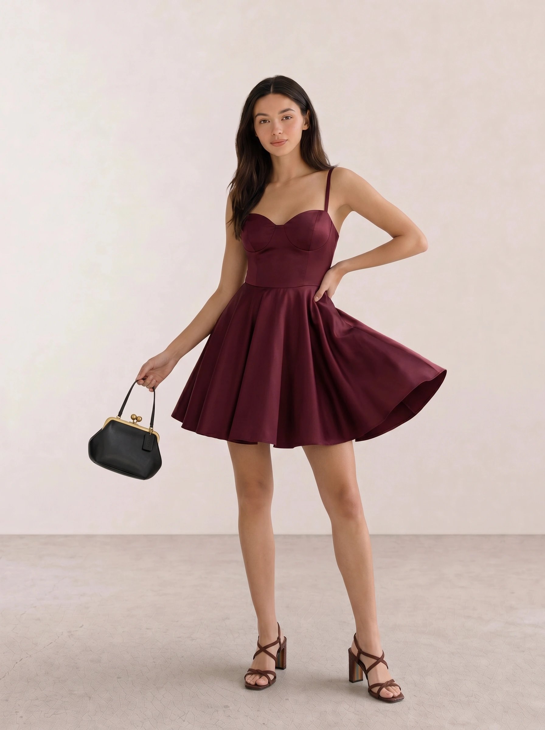 Burgundy Bustier Mini Dress with Bow Straps
