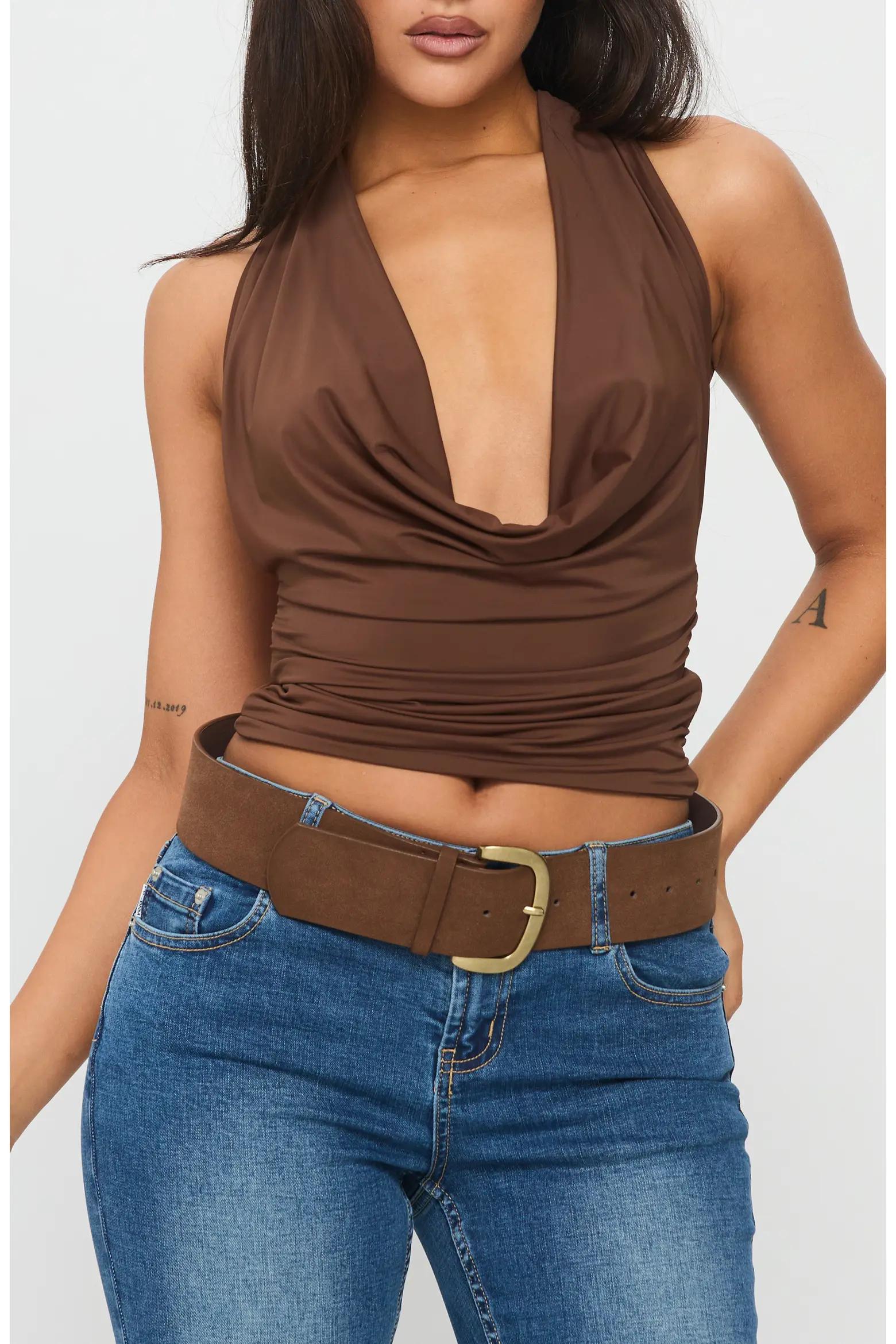 Brown Draped Halter Top