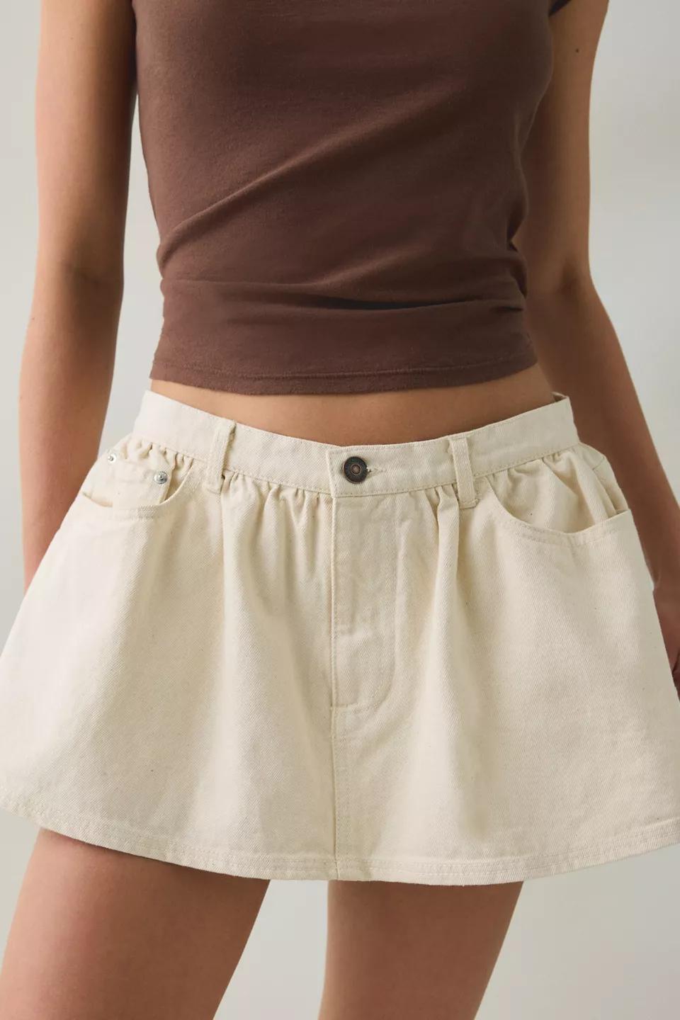 Cream Belted Mini Skirt