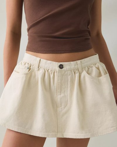 Cream Belted Mini Skirt