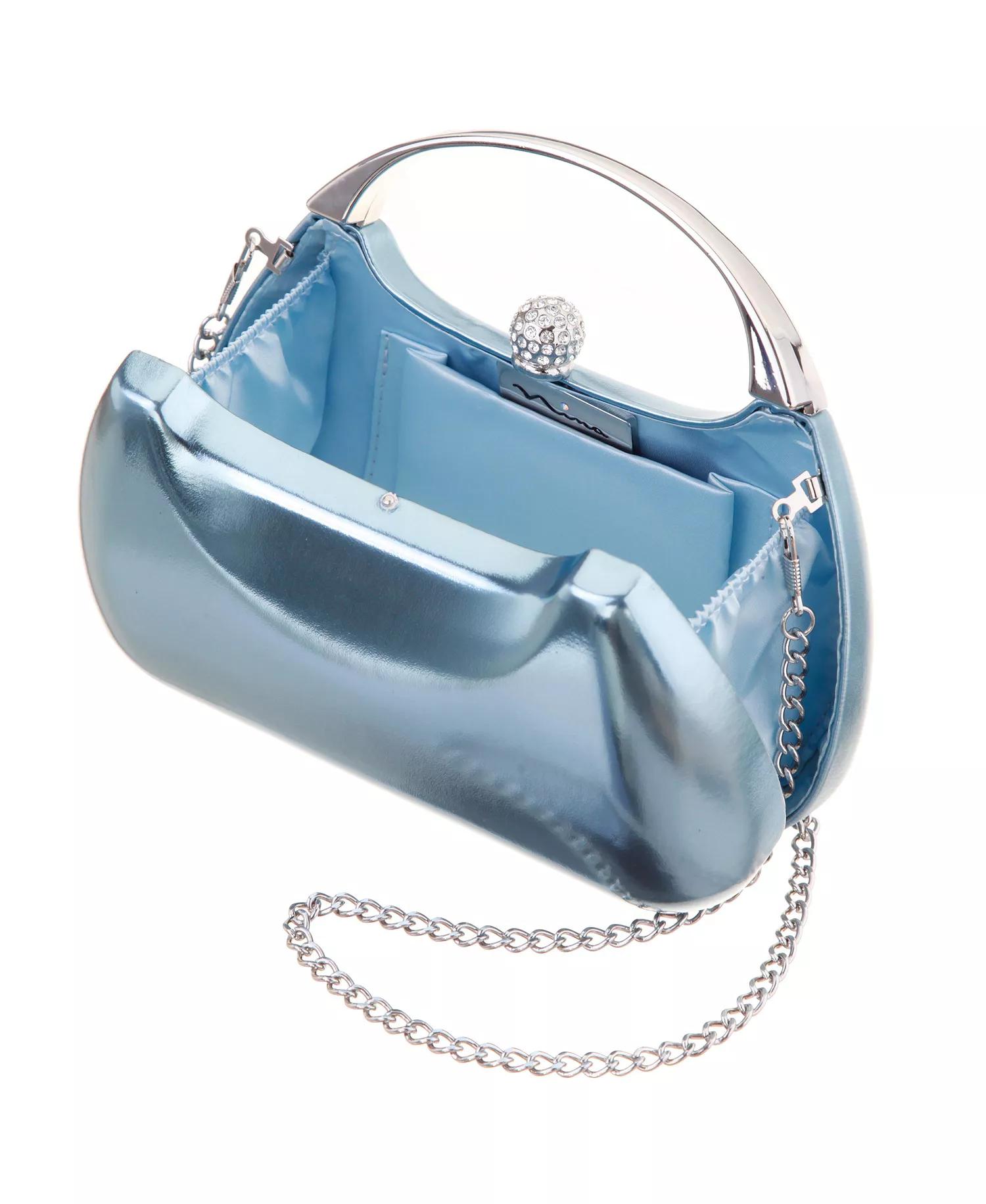 Blue Metallic Top-Handle Clutch