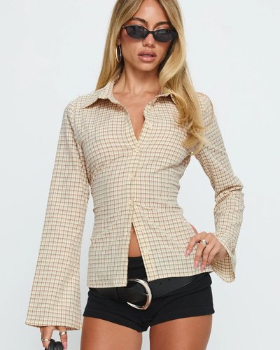Cream Checked Long-Sleeve Shirt