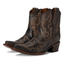 Dark Brown Embroidered Western Ankle Boots