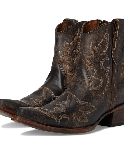 Dark Brown Embroidered Western Ankle Boots