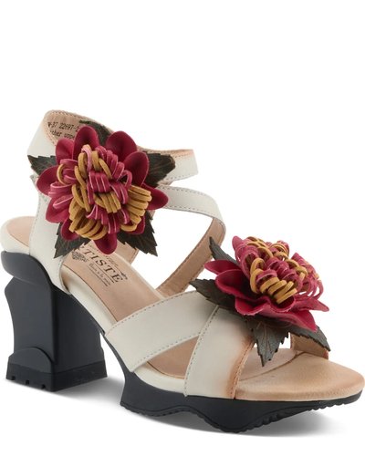 Cream Floral Block Heel Sandals