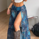 Blue Paisley Slit Maxi Skirt
