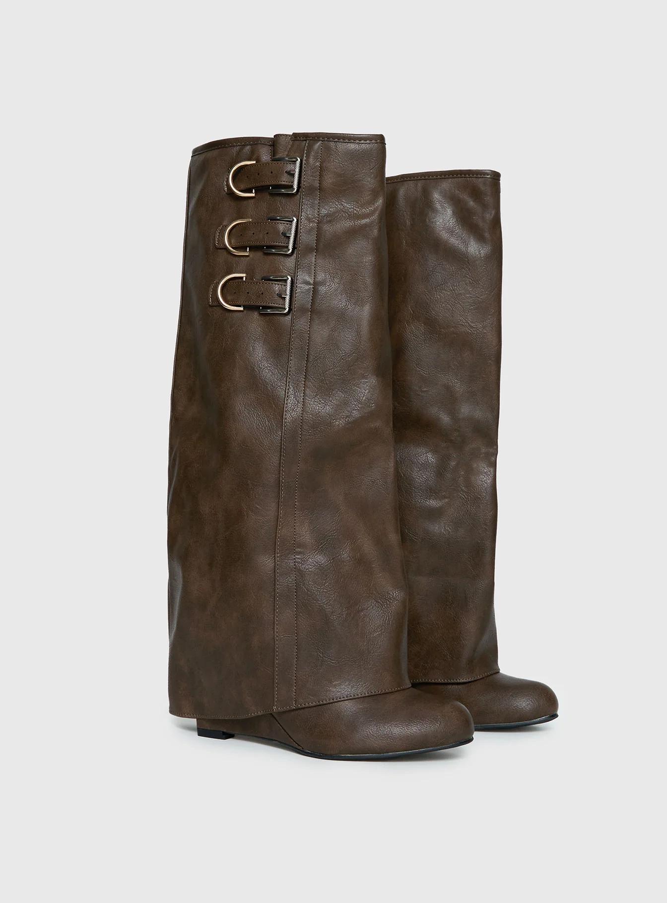 Dark Brown Buckled Boots
