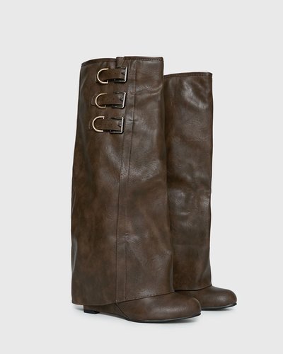 Dark Brown Buckled Boots