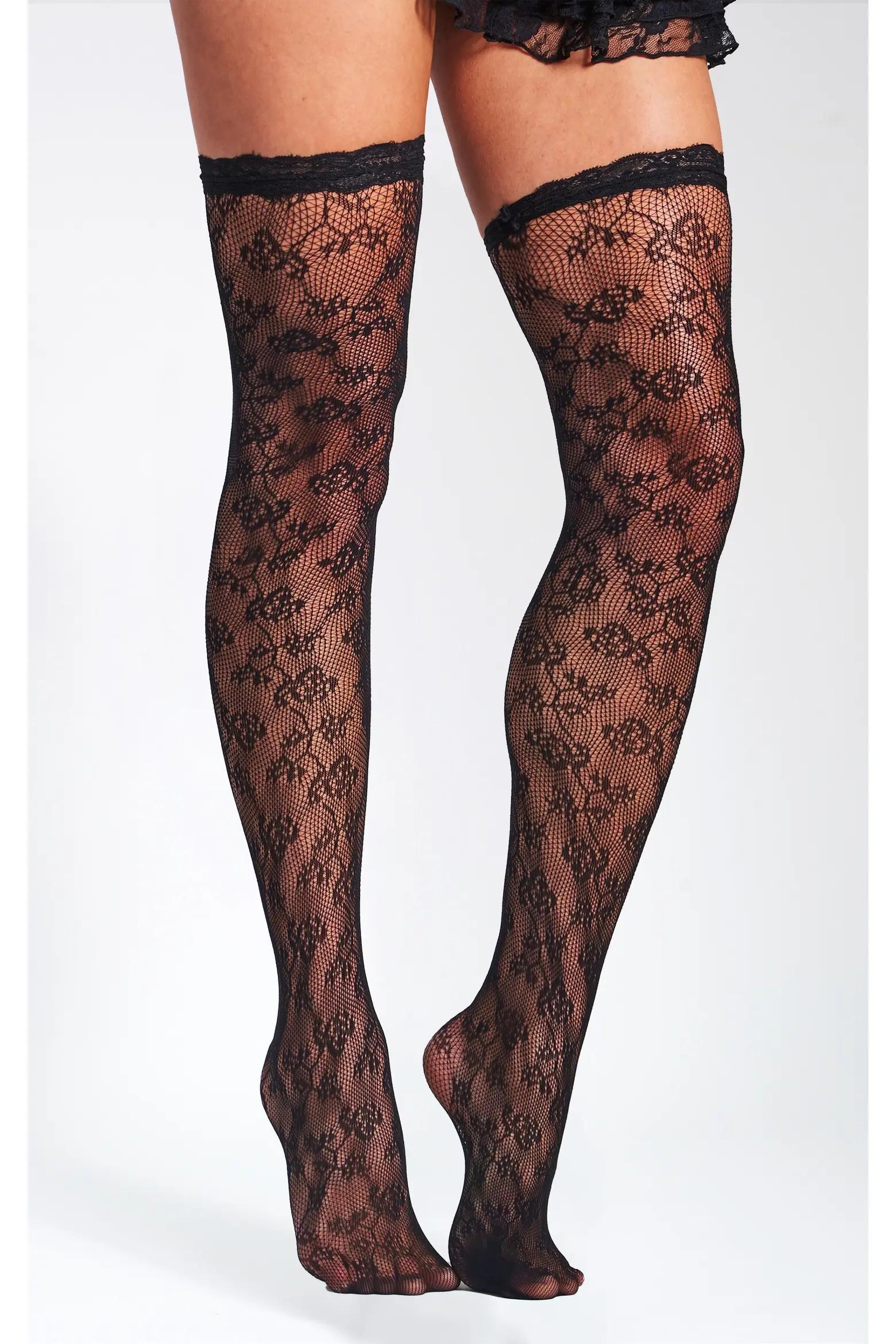 Black Lace Thigh-High Stockings