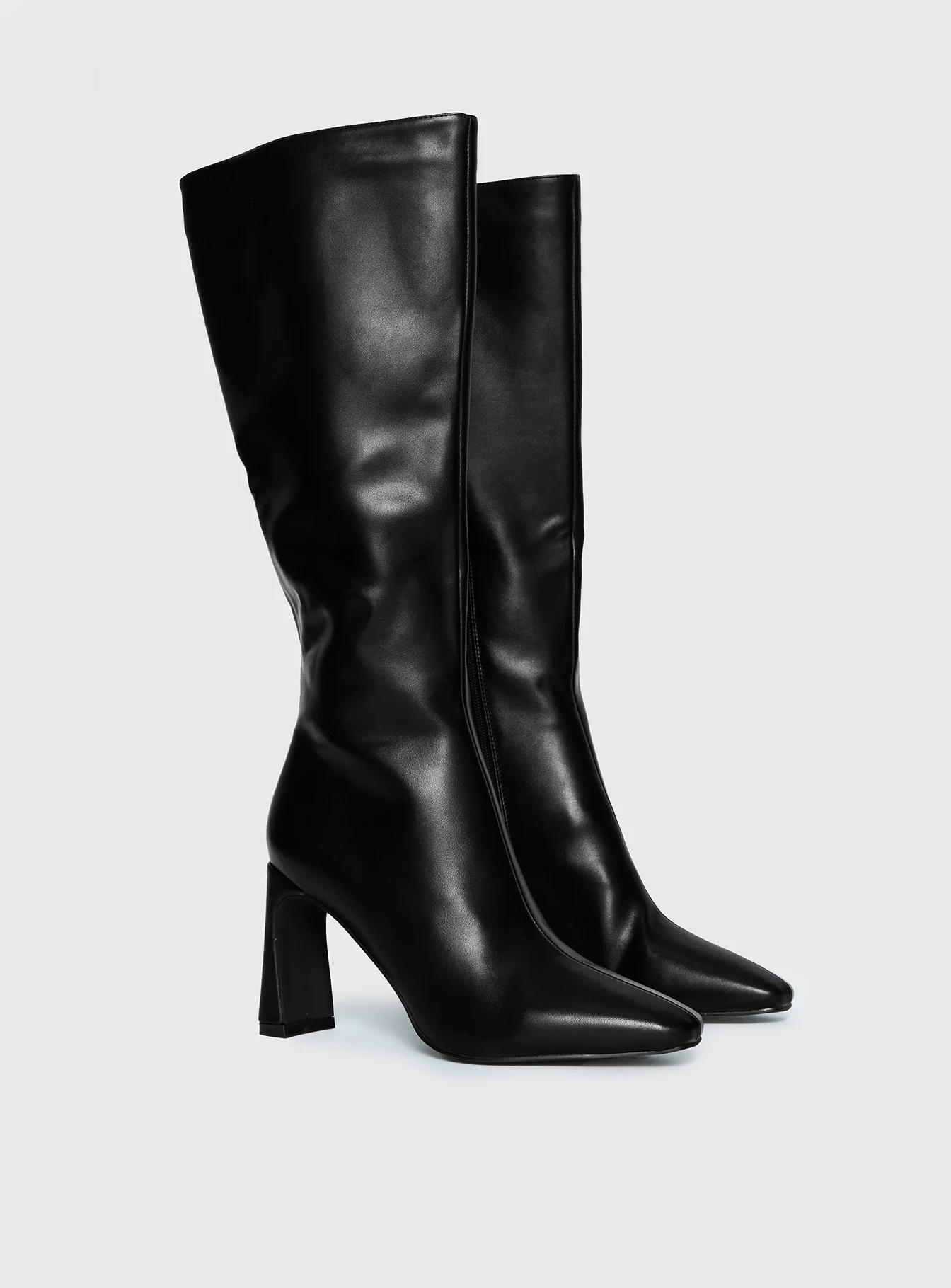 Black Leather Knee-High Boots