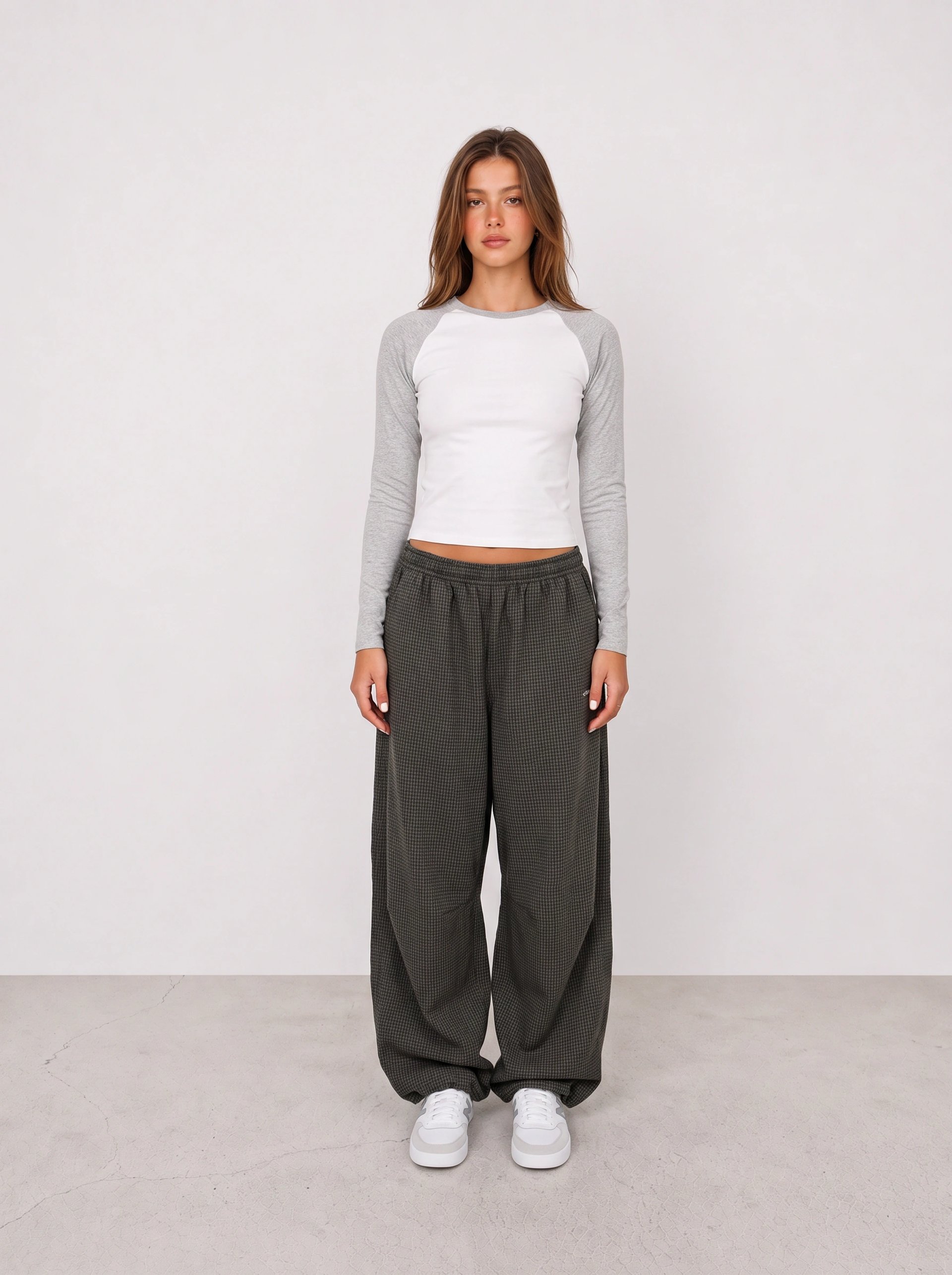 Raglan Top and Charcoal Wide-Leg Pants Outfit