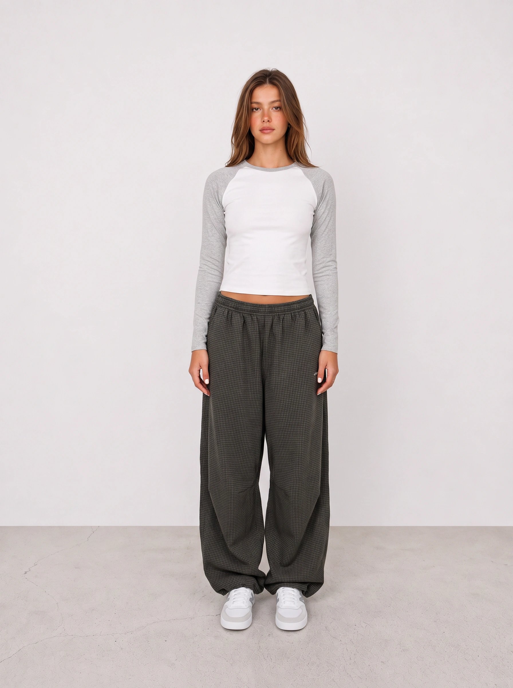 Raglan Top and Charcoal Wide-Leg Pants Outfit
