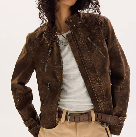 Dark Brown Distressed Suede Moto Jacket