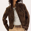 Dark Brown Distressed Suede Moto Jacket