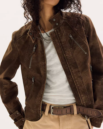 Dark Brown Distressed Suede Moto Jacket