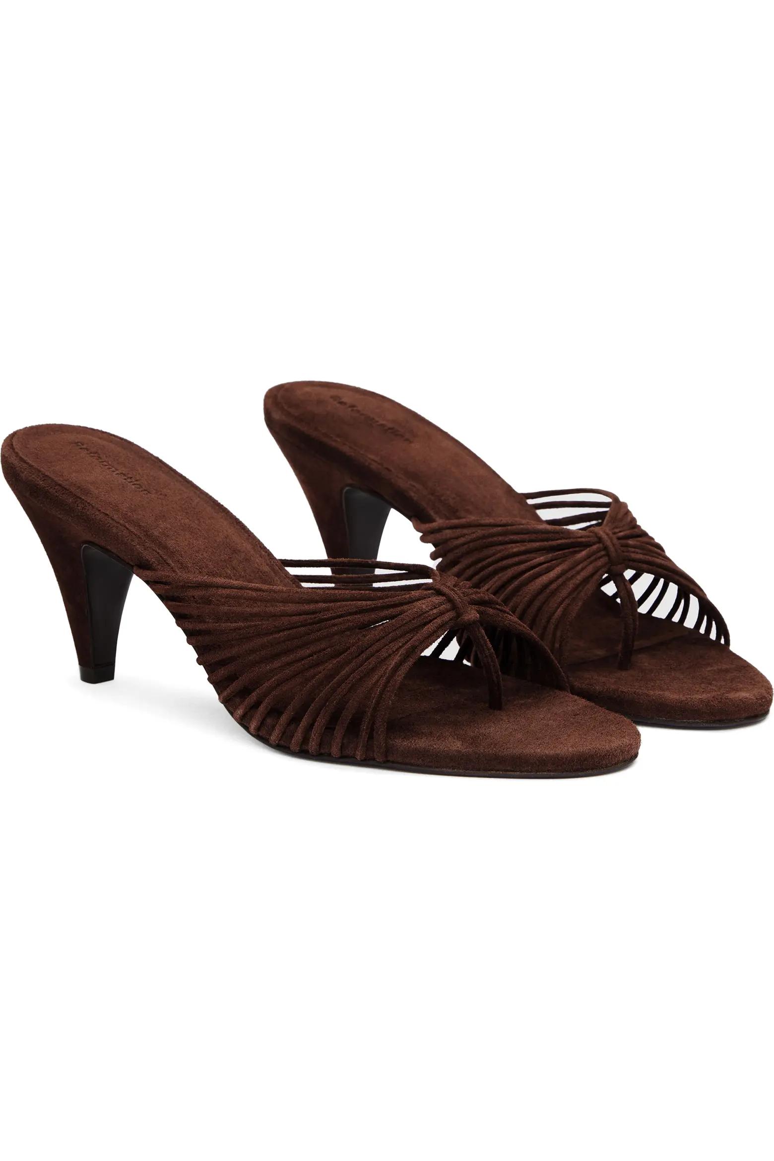 Brown Strappy Heeled Mules
