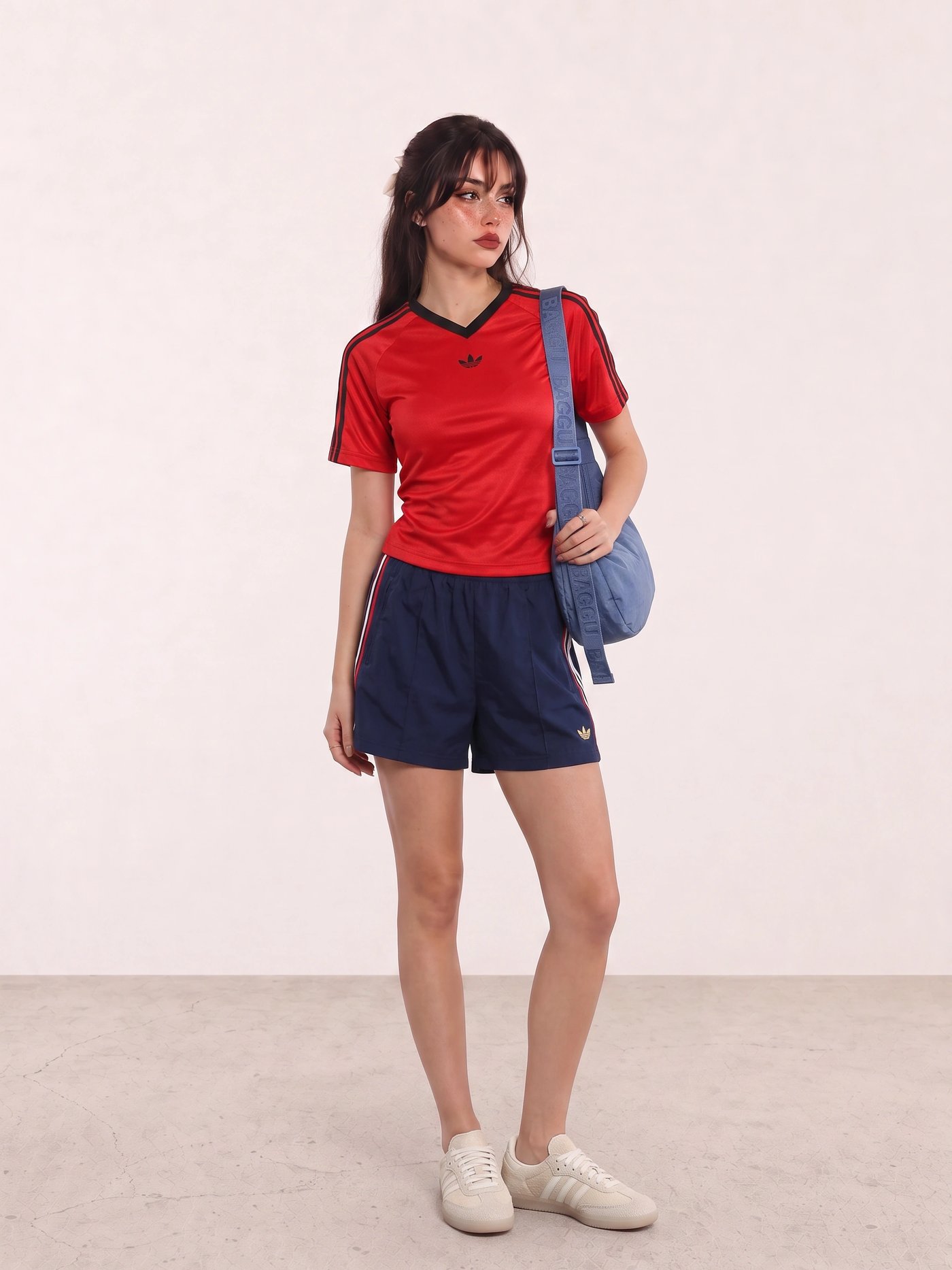 Red Football Jersey and Navy Shorts Sporty Outfit