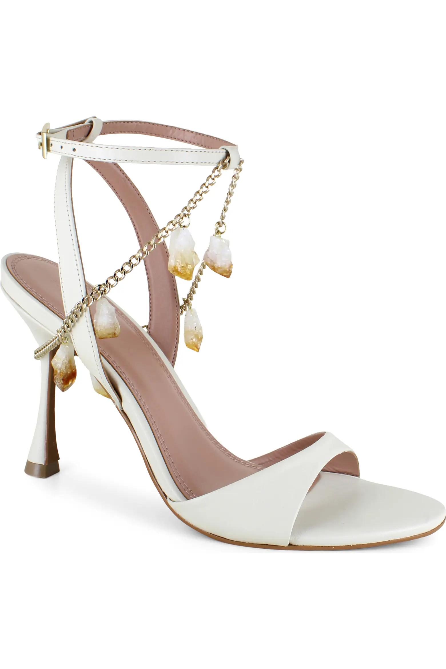 Ivory Strappy Heels with Crystal Anklet Chain